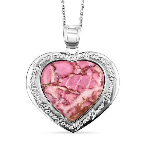 Heart Endless Love Pink Matrix Jasper Pendant in Silvertone with Stainless Steel Necklace (20 Inches) 20.00 ctw