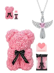 Diamond Wing Guardian Necklace Stylish premium angel wing gem necklace with dazzling sparkle. Paired with a preserved rose and teddy bear gift box, it is a mysterious gift for birthdays, Valentine’s Day, Mother’s Day and Christmas.