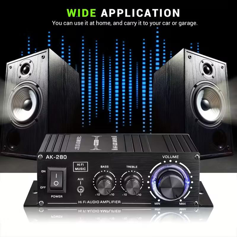 AK280 AK170 Mini 2.0-Channel Audio Amplifier with Bass & Treble Controls for Cars Homes & Garages Music Player Receiver Speaker Amplifier Enhance Your Audio Experience