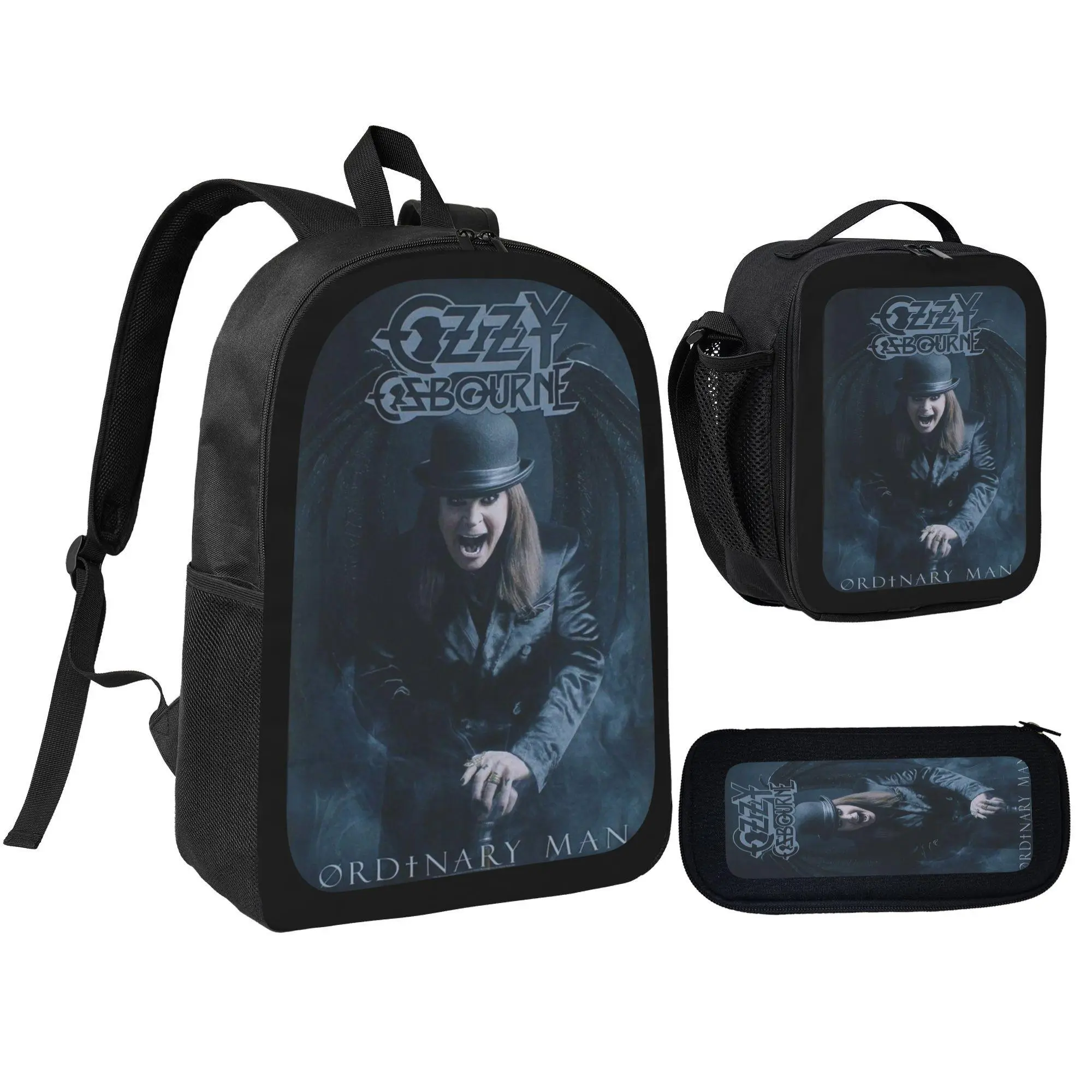 [3Pcs Backpack Set] Ozzy Osbourne Ordinary Man Album Art with Lunch Bag Pencil Pouch School Bag for Fans Students Daily Use