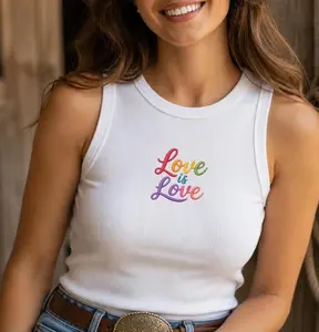 Love Is Love Embroidered Crop Tank Top, Rainbow Pride Shirt, LGBTQ Embroidered Cami, Pride Month Outfit, Queer Pride Apparel, Minimalist Rainbow Tank, Pride Gift for Her