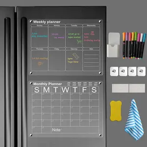 Nw 2Lbs Christmas Gifts 2Pcs 16"x12" Magnetic Fridge Calendar With 8 Markers, Wall Hanging Calendars for Weekly Monthly Plan Decor acrylic magnetic Productivity Planner Office Organizer