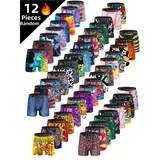 KJFISTMU Men's Underwear Boxer Briefs Value Pack - 12pcs Plain Seamless Breathable Polyester Blend, Vibrant Cartoon Tie-Dye Striped, Cool All Day Athletic/Everyday Casual Wear, Beige Mixed Color Socks, Christmas Gifts, Stockup Bundle Sets
