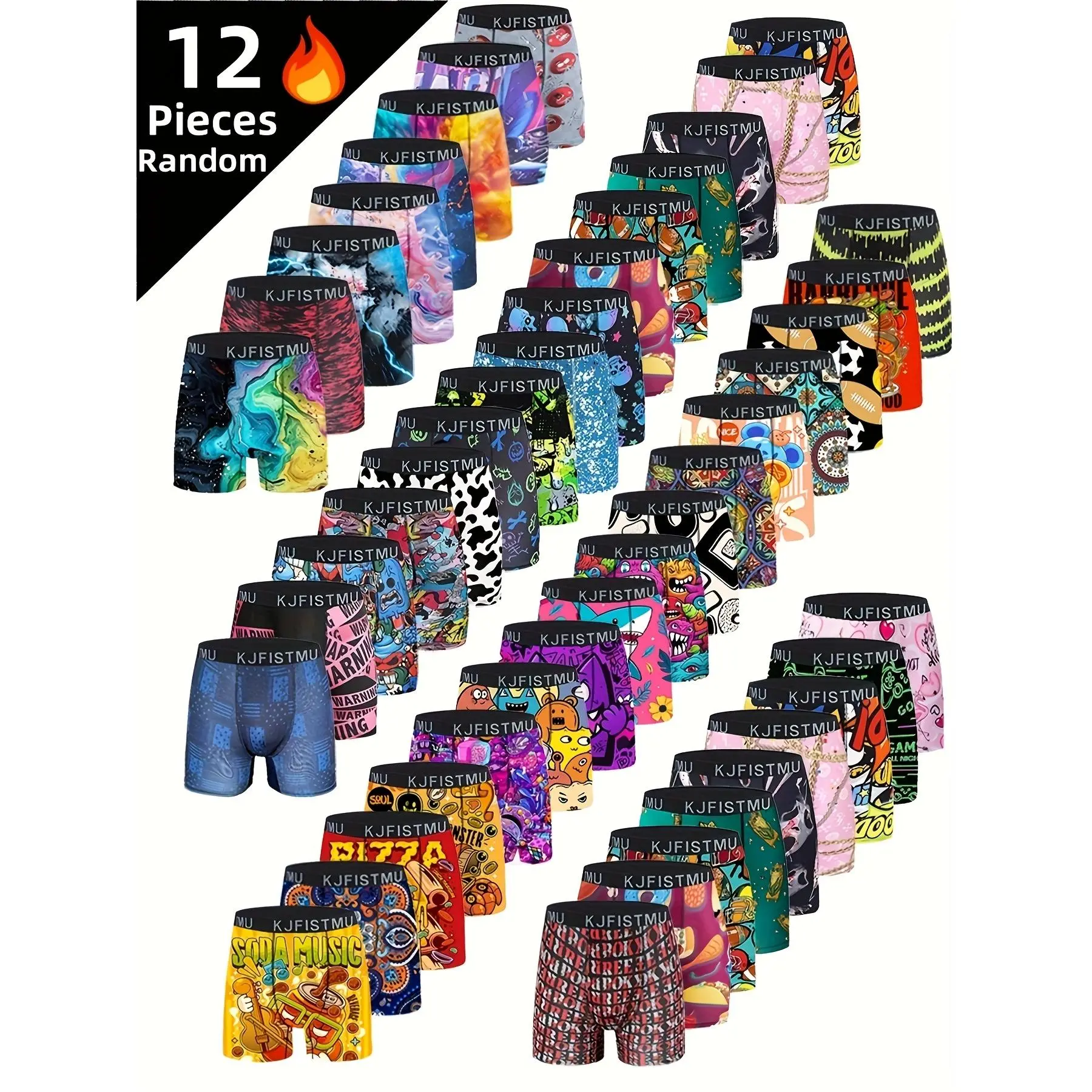12pcs KJFISTMU Men's Cartoon Tie-Dye Striped Boxer Briefs - Soft, Comfortable & Breathable Polyester Blend, Vibrant Athletic & Everyday Shorts for Casual Wear Menswear Mixed Color Socks Beige,Christmas gifts,stock up on specials,value pack,bundle sets