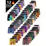 KJFISTMU Men's Underwear Boxer Briefs Value Pack - 12pcs Plain Seamless Breathable Polyester Blend, Vibrant Cartoon Tie-Dye Striped, Cool All Day Athletic/Everyday Casual Wear, Beige Mixed Color Socks, Christmas Gifts, Stockup Bundle Sets