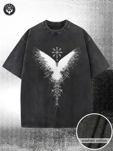 230G washed cotton T-shirt, Portuguese eagle print, high-quality batik cotton, machine washable, with a certain thickness suitable for summer T-shirts, outdoor activities, holiday gifts