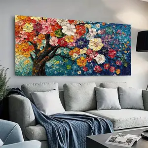 1 piece framed canvas painting, big tree in modern bright colors, suitable for decoration in living room, bedroom and office.