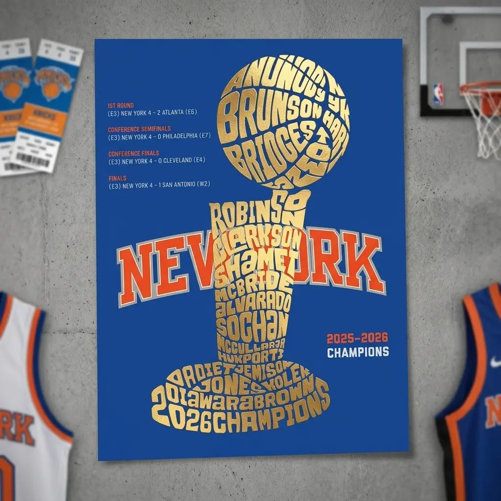 New York Knicks Larry O'Brien Championship Poster | Jalen Brunson, OG Anunoby Karl Anthony Towns, Josh Hart, Mikal Bridges, NY gift - No Frame