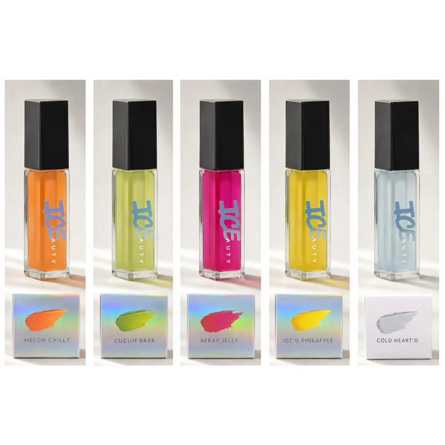 Ice Cooling Lip Gloss Set Of 5 - Melon Chillz, Coconut Berry, Berry Jelly, ICCU Pineapple, Cold Hearted