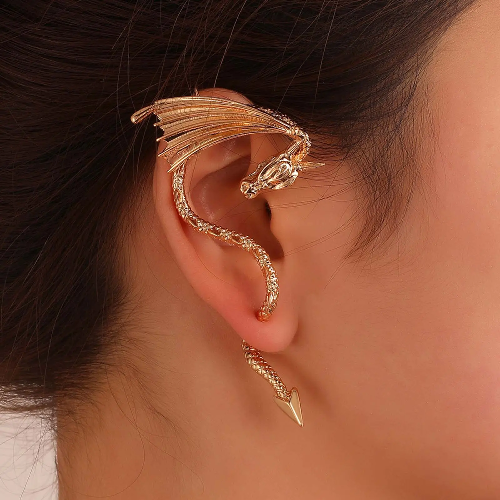 Flying dragon ear clip earring single ear hook fashion accessories, Ear Cuffs, Statement Earrings