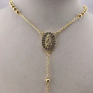 40 - Rosary Necklace diferent styles with Virgin Mary Pendant and Gold Chain for Religious Jewelry