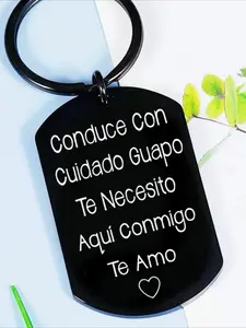 Spanish Drive Safe Tag Stylish Keychain Stainless Steel Key Chain Ring Valentine's Day Husband Boyfriend Gift