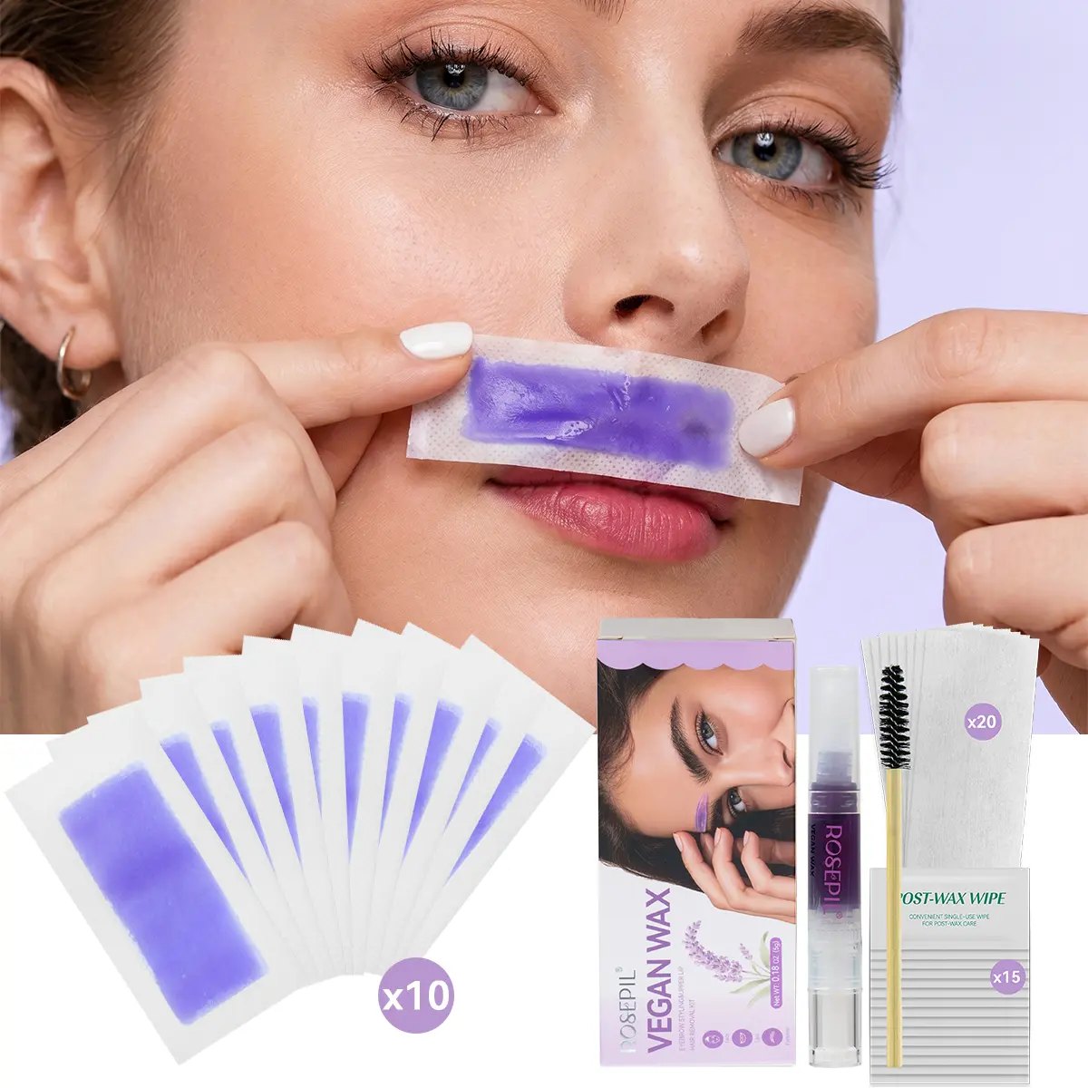 Rosepil Precision Wax Pen Kit | Ready-to-Use Facial Waxing for Eyebrows, Upper Lip & Chin | 5g Hypoallergenic Wax, 20 Strips, Soothing Oil & Spoolie | Gentle Hair Removal for Women & Men