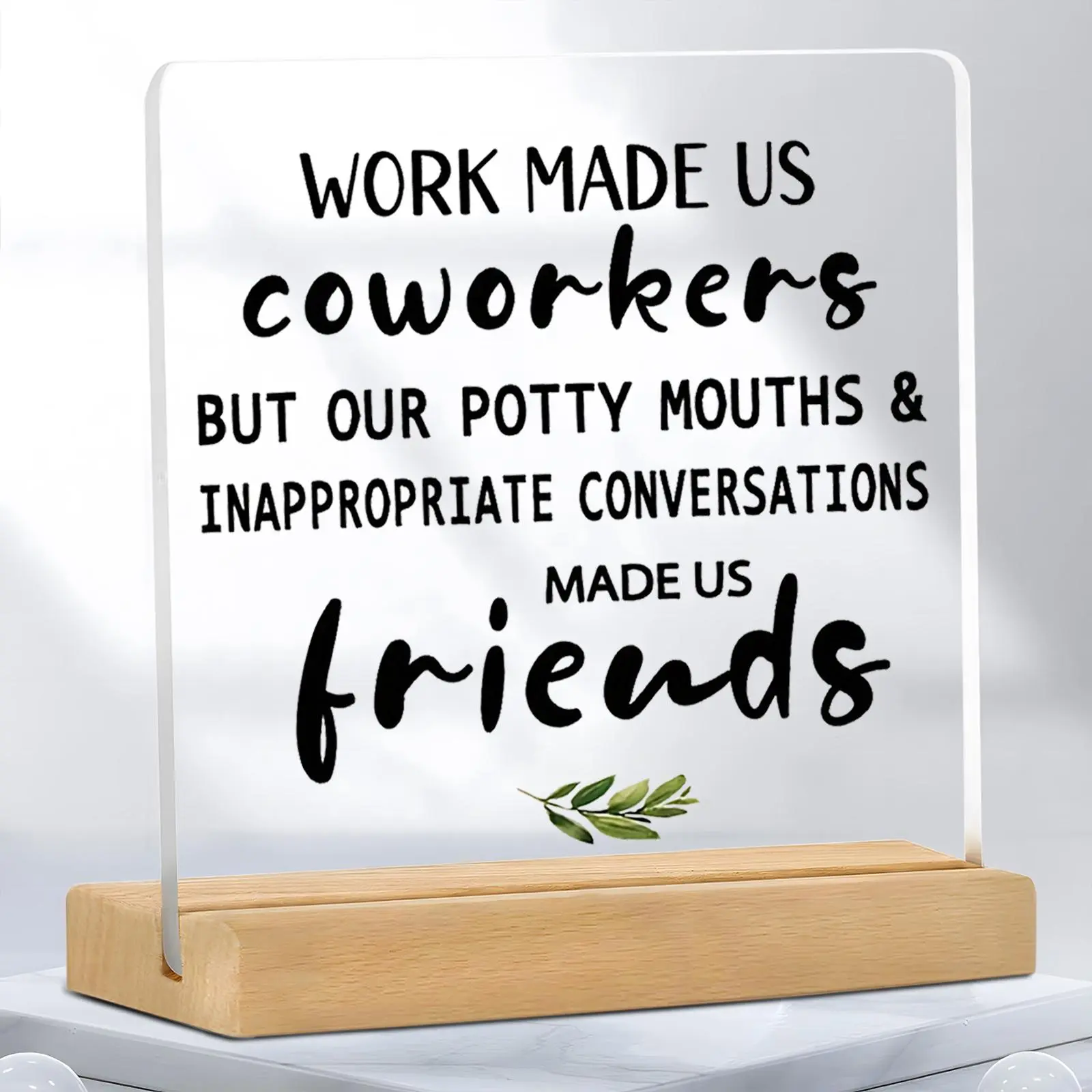 Letter Pattern Acrylic Decorative Plaque Sign with Wooden Stand, Desktop Ornament for Home Office, Creative Desktop Decoration, Unique Farewell Gifts for Coworkers