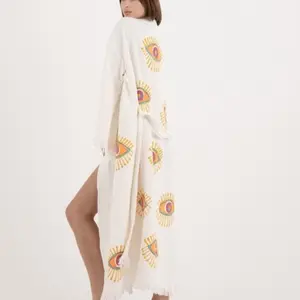 Lauren Cotton Robe - 100% Organic Cotton, OEKO-TEX Standard 100 Certified, Lightweight, Quick Drying, Hand-Wood-Printed, Unisex, One Size Fits Most