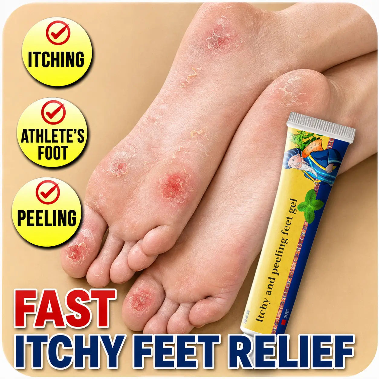 Multifunctional foot care cream for athlete’s foot, foot odor, itching, and skin flaking; deep antibacterial care that keeps your feet dry and comfortable.