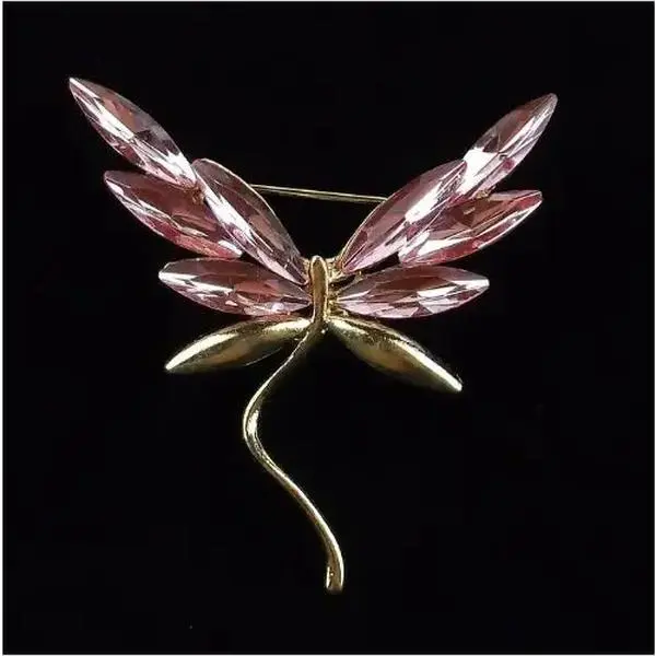 Mint Enameled Crystal Pink Rhinestone Golden Butterfly Brooch Pin