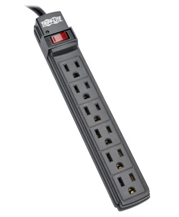 Tripp Lite TRL-PS66B 6-Outlet Power Strip with 6 ft Cord, Black Plastic Housing, Plug Compatibility, Illuminated On/Off Switch, Keyhole Slots for Home Lighting & Electronics Devices