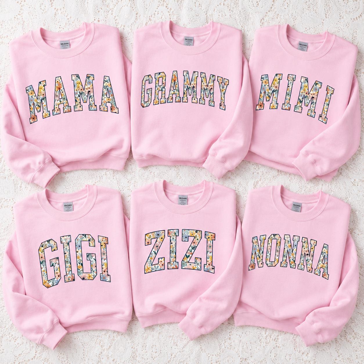 Personalized Floral Family Sweatshirt, Mama Grammy Mimi Gigi Zizi Nonna Crewneck, Custom Grandma Sweatshirt, Mother’s Day Gift, Gildan Unisex Pullover -DPCLICK  – Tiffany Graphic Tee