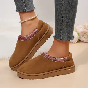 Women's Comfortable Suede Slippers Warm Lined Ankle Boots Non-Slip Casual Winter Footwear Indoor Outdoor Shoes