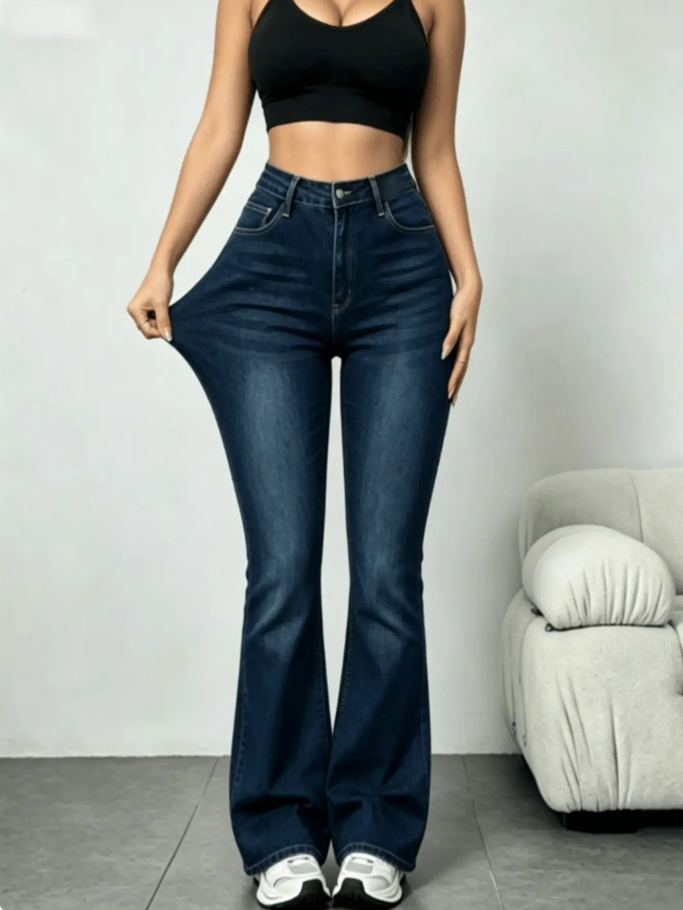 【Plus Size】Plus Size Women's High Rise Flare Jeans, Minimalist Elastic Stretch Denim with a Comfortable Butt Lifting Fit for Streetwear, Flared, Bottom, Pants, Slim, Pants For Women, Flared Pants