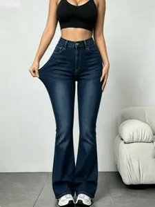 【Plus size】US 14-22 Women High Rise Flare Jeans,Stretch Butt Lift Denim for Street Daily Outfit WH50