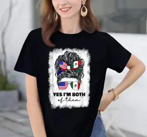 100%cotton Half Mexican And American Mexico America Usa Flag Girl Woman T-Shirt