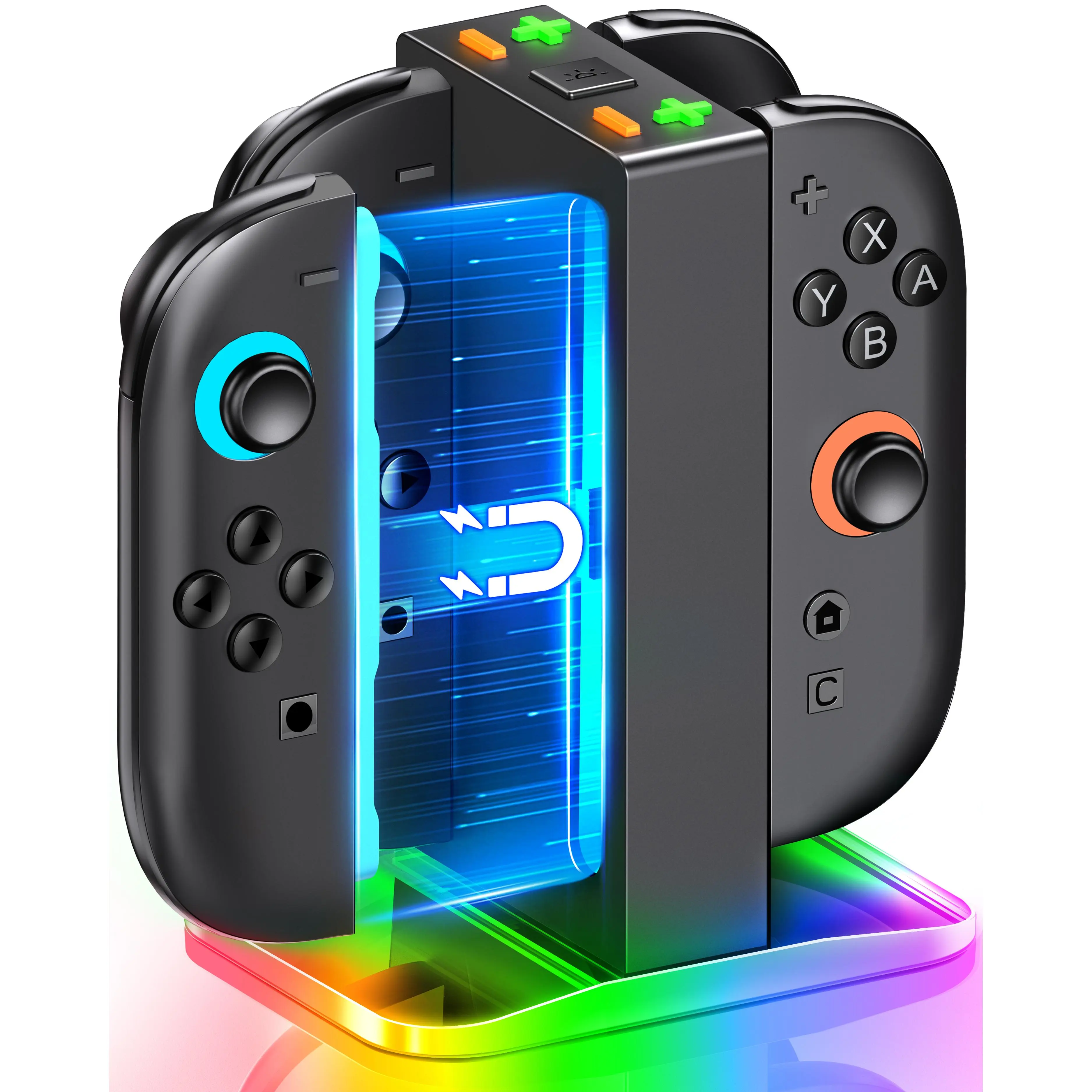 BEBONCOOL Magnetic Charging Dock for Nintendo Switch 2nd Gen Joy-Con Controllers, LED Indicator, 6 Lighting Modes, 3-Hour Fast Charge Station, Gaming Console Accessories