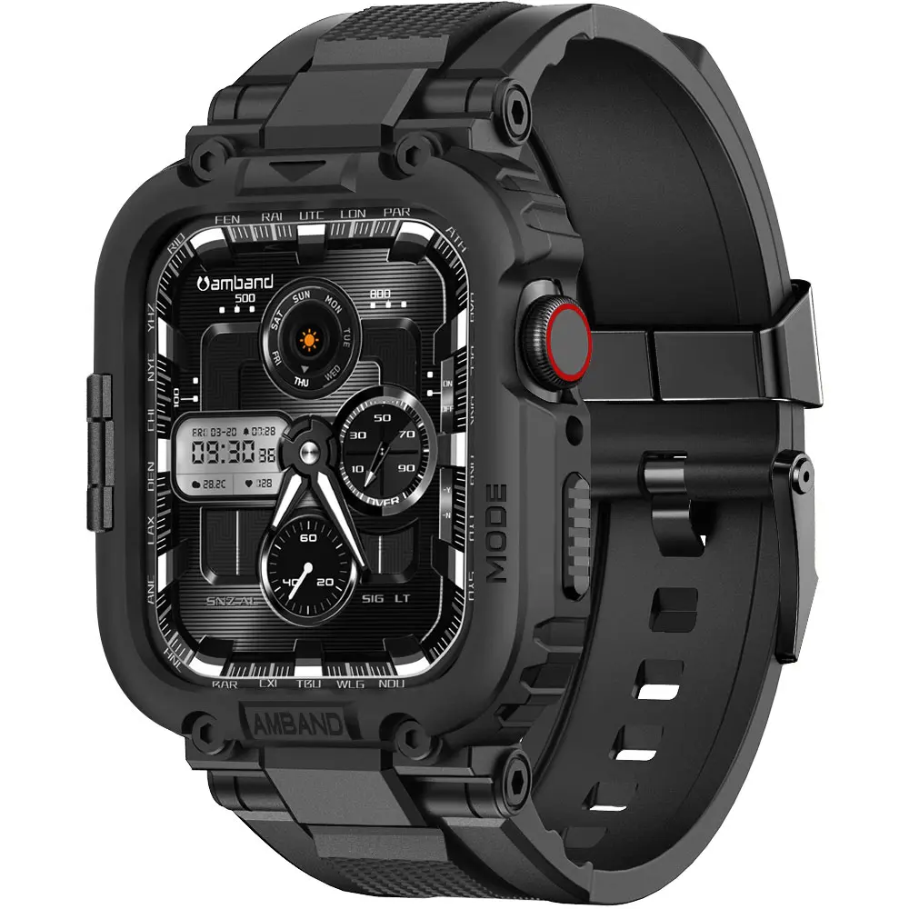 amBand Bands Compatible with Apple Watch 9/8/7/6/5/4/SE/SE2  45mm 44mm 42mm 41m 40mm 38mm, M1 Sport Series Rugged Case Protective Cover for iWatch 6/SE/5/4/3 45/44/42/41/40/38mm Men