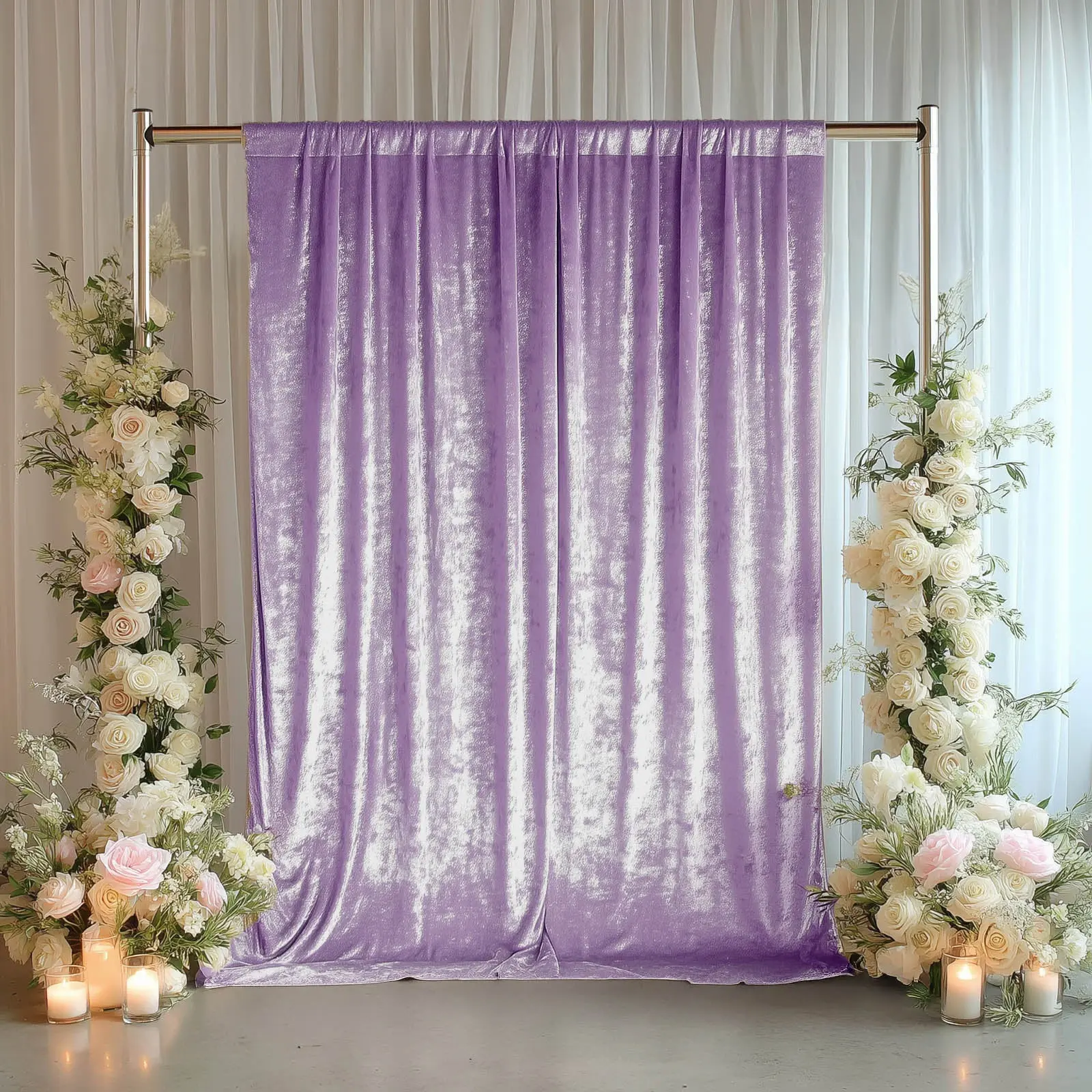 Crushed Velvet Backdrop Curtain – Lavender Lilac 5ft x 12ft Event Drape with Rod Pocket, Privacy Panel for Photo Booths & Events