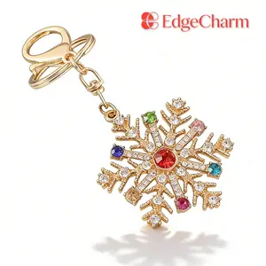 New Christmas Ornament Colorful Rhinestone Snowflake Keychain, Festive Metal Snowflake Bag Charm, Winter Holiday Key Ring Accessory