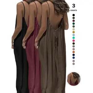 2026 Women's Plain Backless Long Dress Chemise Nightie Sleepwear Loungewear Elegant Sleeveless Loose-Fitting Ruched Home Clothes All Seasons Casual Wear Womenswear Sleep Dress
