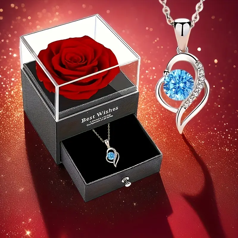 Red Roses Gift Box with S925 Silver Necklace Engagement Love Necklace Gift for Mother's Day Lovers Elegant Wedding Jewelry october birthstones romantic gift box valentines gifts for gf woman mother day anniversary gifts for her