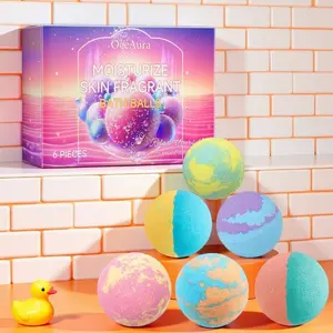 Oceaura Moisturizing Aromatic Bath Ball Set, 6 Colorful Effervescent Balls, Nourishes Skin, Releases Alluring Scent, Spa-Level Bath Ritual