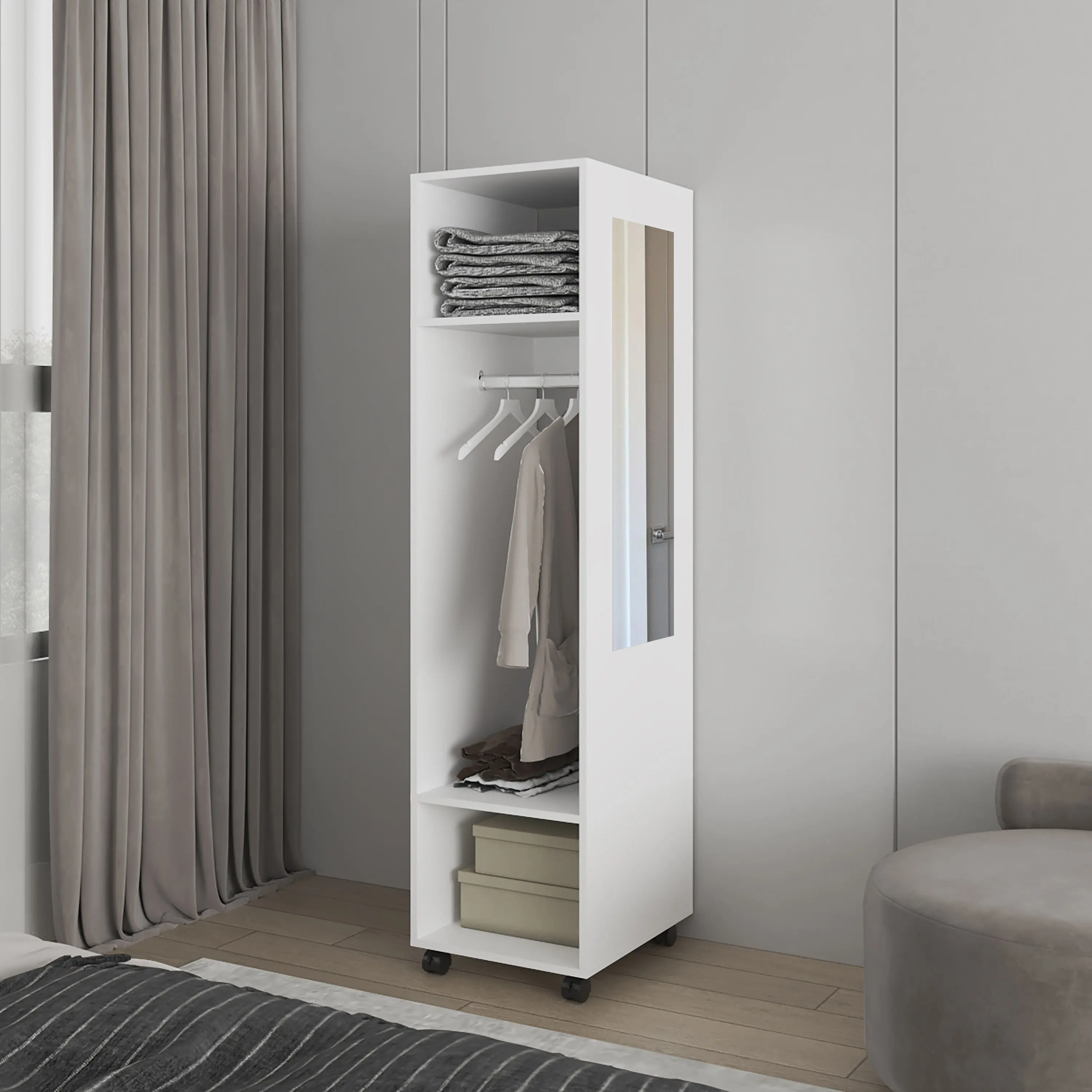 Dreamzon Devon White Bedroom Wardrobe - Compact Indoor Furniture with 2 Shelves for Organizing, Storage, and Interior Spaces