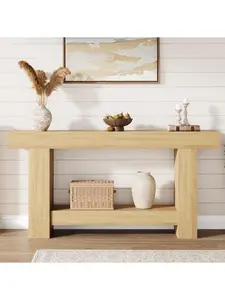 63'' Long Console Table, 2-Tier Entryway Table Sofa Table with Storage, Farmhouse Wood Behind Couch Table for Living Room, Hallway