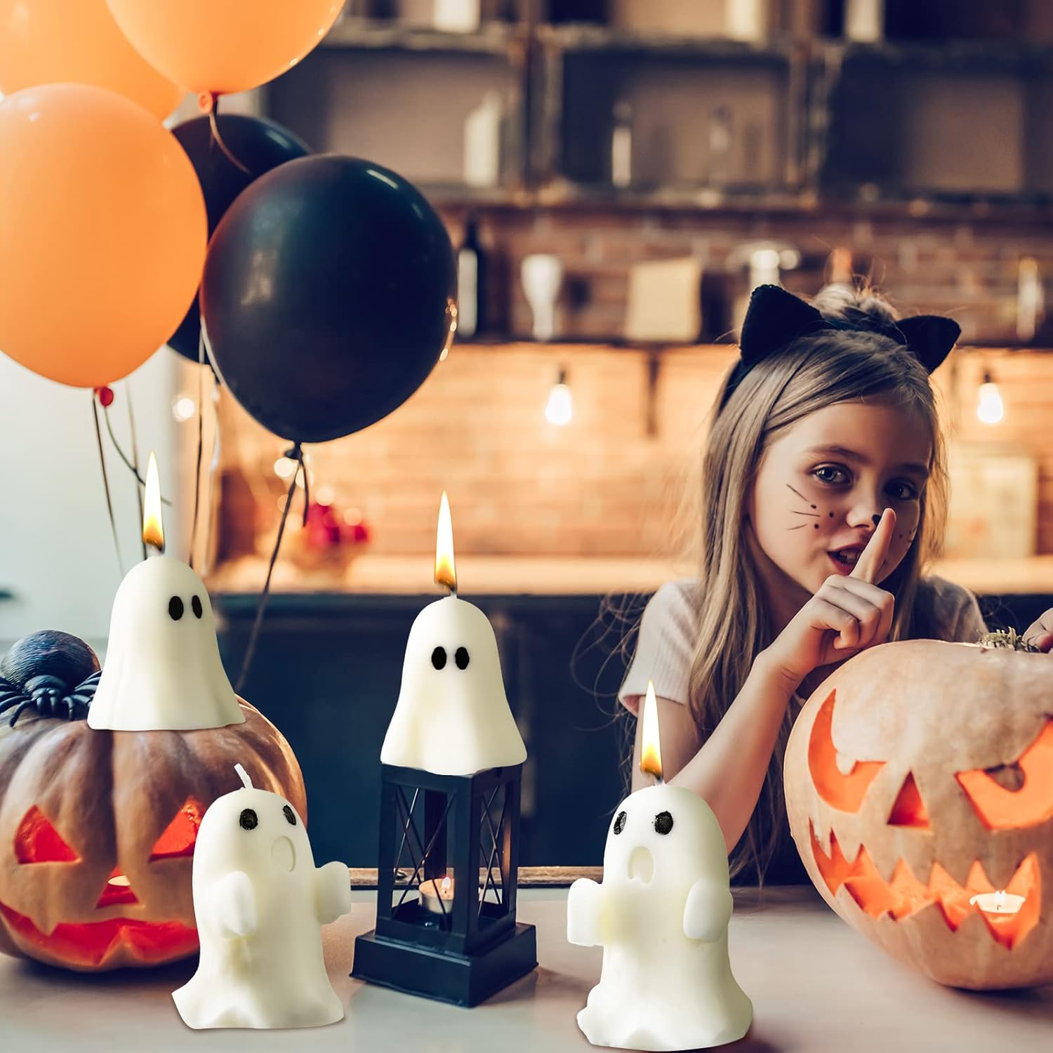 4PCS Halloween Ghost Candles | Cute Spooky Fall Decor | White Scented Candles for Home, Room & Table Decor | Halloween Gifts, Boo Basket Stuffers, Gothic Decor, Autumn Decorations