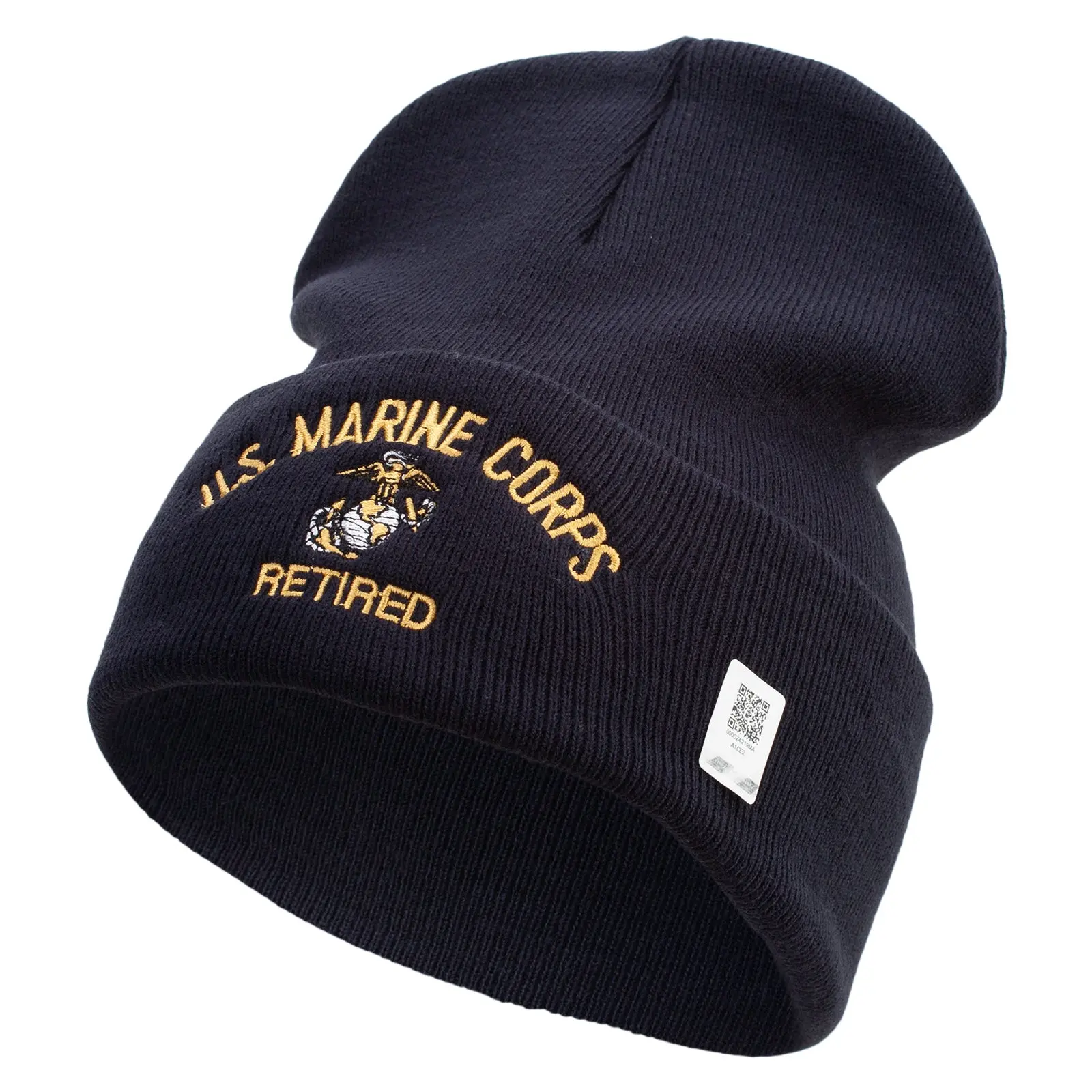 US Marine Corps Retired Logo Embroidered 12 Inch Solid Knit Cuff Beanie