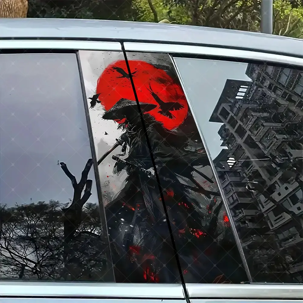 2pc Sunset Samurai Vinyl Sticker, Car B-Pillar Protection Decal, Universal Car Sticker, Sticker For Cars, Easy Peel & Stick, Sunproof Waterproof Scratch-Resistant, All Car Models, Car Vehicle Decoration, Car Decals, Automobile Decals