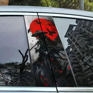 2pc Sunset Samurai Vinyl Sticker, Car B-Pillar Protection Decal, Easy Peel & Stick, Sunproof Waterproof Scratch-Resistant, All Car Models, Car Decals