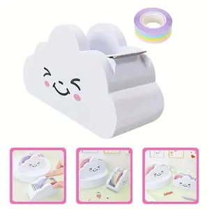 Cloud-Shaped Tape Dispenser Desktop Office Desk Tape Cutter with Rainbow Roll, Home Office School Supplies, Tape Roll Distributor
