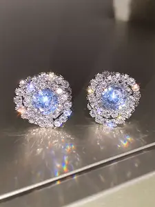 1 Pair Glamorous Cubic Zirconia Stud Earrings For Women For Valentine's Day Gift Wedding Engagement Anniversary Party Jewelry Statement Earrings
