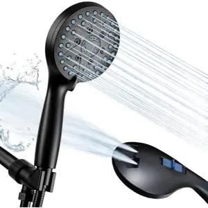 7-Mode High Pressure Shower Head & Handheld Combo – Removable Black, Cleans Tiles, Bathtubs & Pets Easily, Boosts Water Pressure, with Hose
