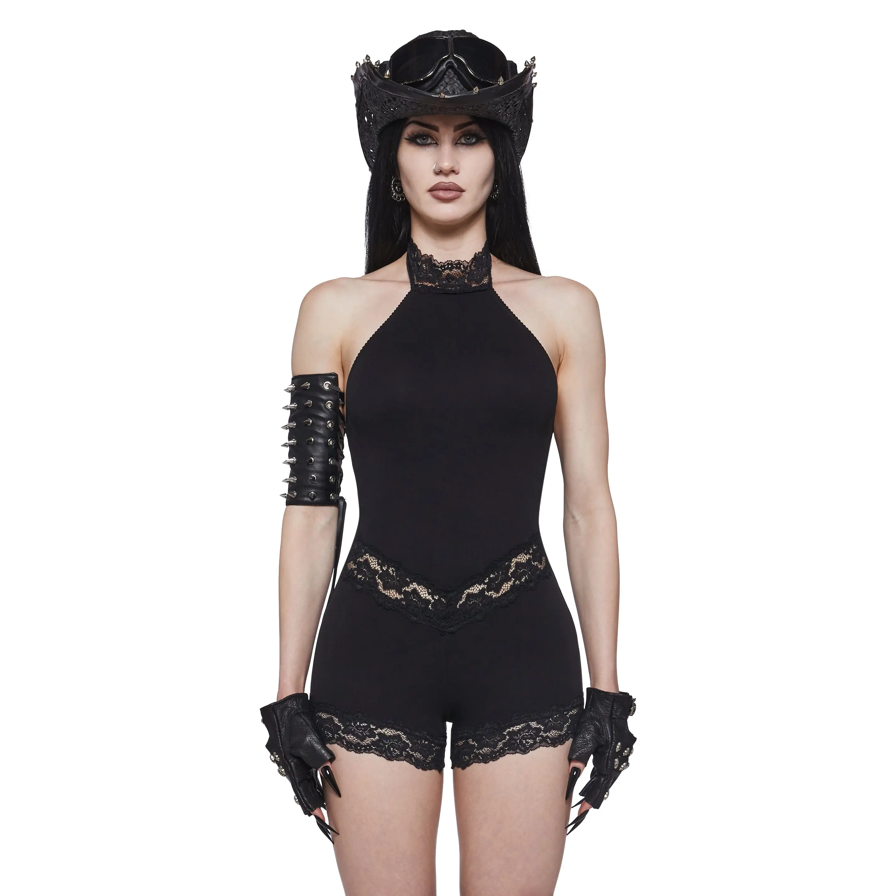 Chaos Lace Trim Mock Neck Romper