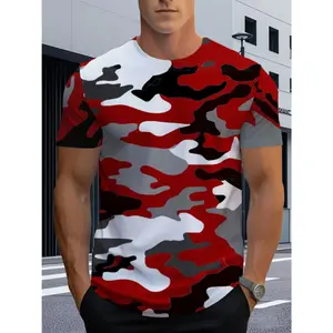 Men'S 3D Camouflage T-Shirt - Lightweight & Durable Fabric, Red/White/Black Pattern, Comfortable Fit for Gym, Sports, Outdoor Activities & Casual Wear, Gym Apparel |   Modern Casual Wear |   Durable Fabric, Gym Clothes
