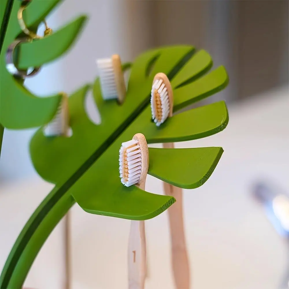 Mirror Leaf Design Toothbrush Holder And Bathroom Storage Box - Imitation Mostra Plant Pot, Adorned with Three Leaf Decorations, a Stylish Essential for Bathroom Home Decor