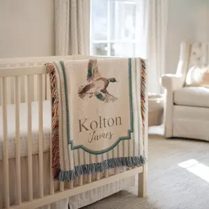 Personalized Mallard Duck Woven Throw Blanket With Name, Hunting Baby Receiving Blanket, Mallard Duck Nursery Decor, Newborn Boy Shower Gift