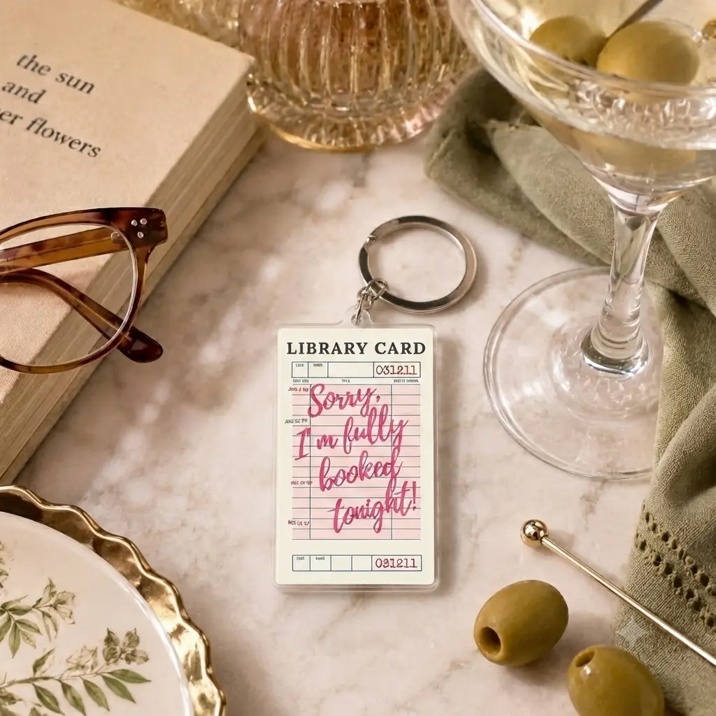 Retro Library Card Acrylic Keychain Funny Quote Pendant Clear Bag Charm Aesthetic Bookish Accessories Gift