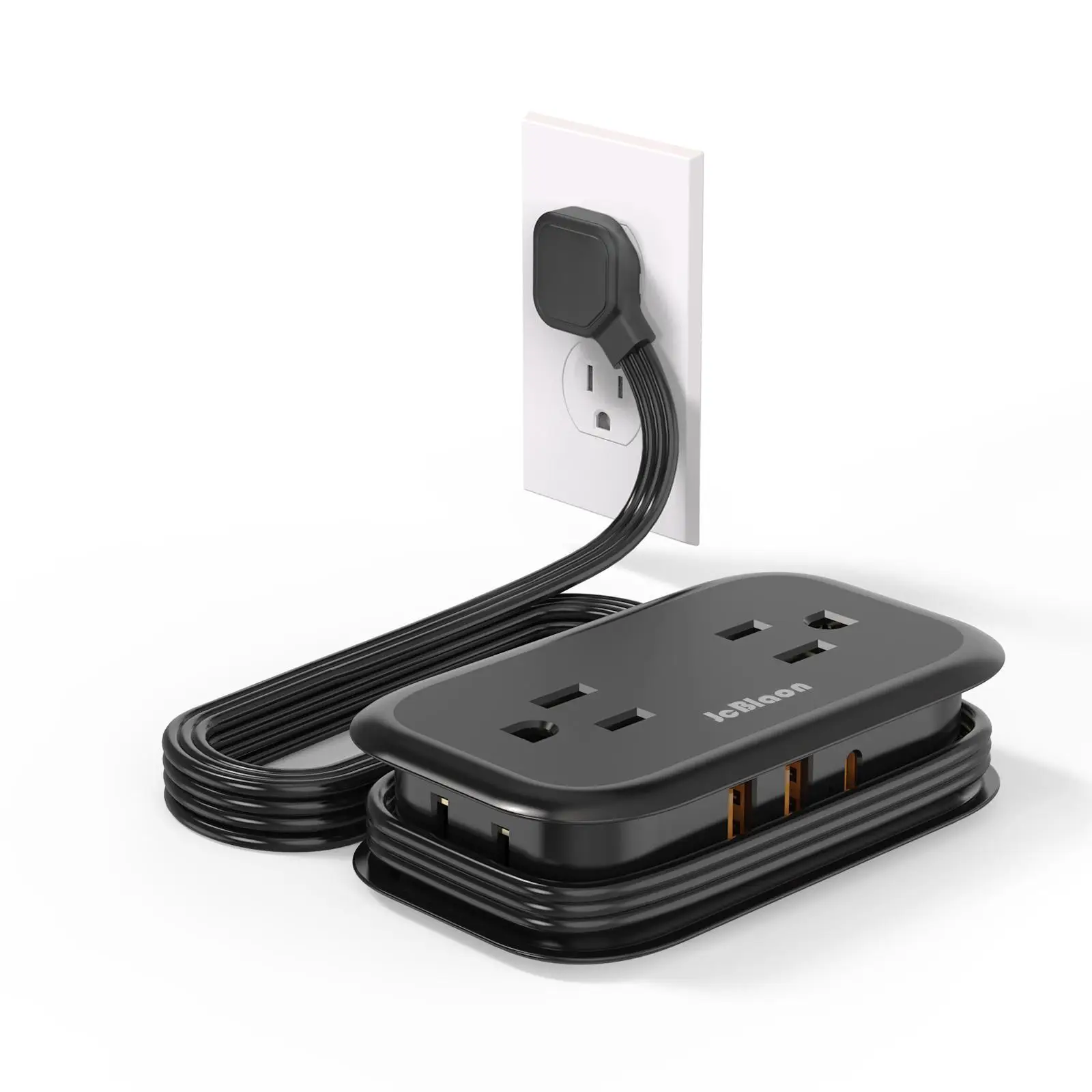 JcBlaon Travel Power Strip with USB Ports, Power Strip with 4-Outlets 3-USB(1 USB-C) & 3.6FT Wrapped Short Extension Cord Flat Plug, USB Portable Desk