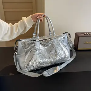 Large Capacity Fashion Sequin Travel Bag For Women, Tote With Detachable Strap, Gym Duffle For Short Trips